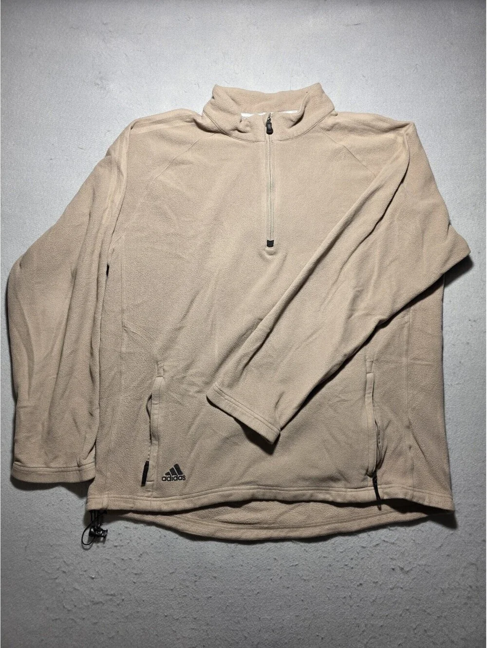 Vintage Adidas Fleece Pullover Mens XL Tan Beige 1/4 Zip Jacket Y2K 2008